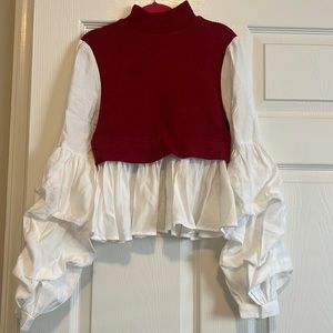 Anthropologie puff sleeve vest blouse xxs